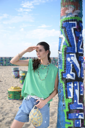 Wide-cut Green Tank Top
