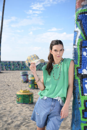 Wide-cut Green Tank Top