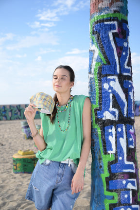 Wide-cut Green Tank Top