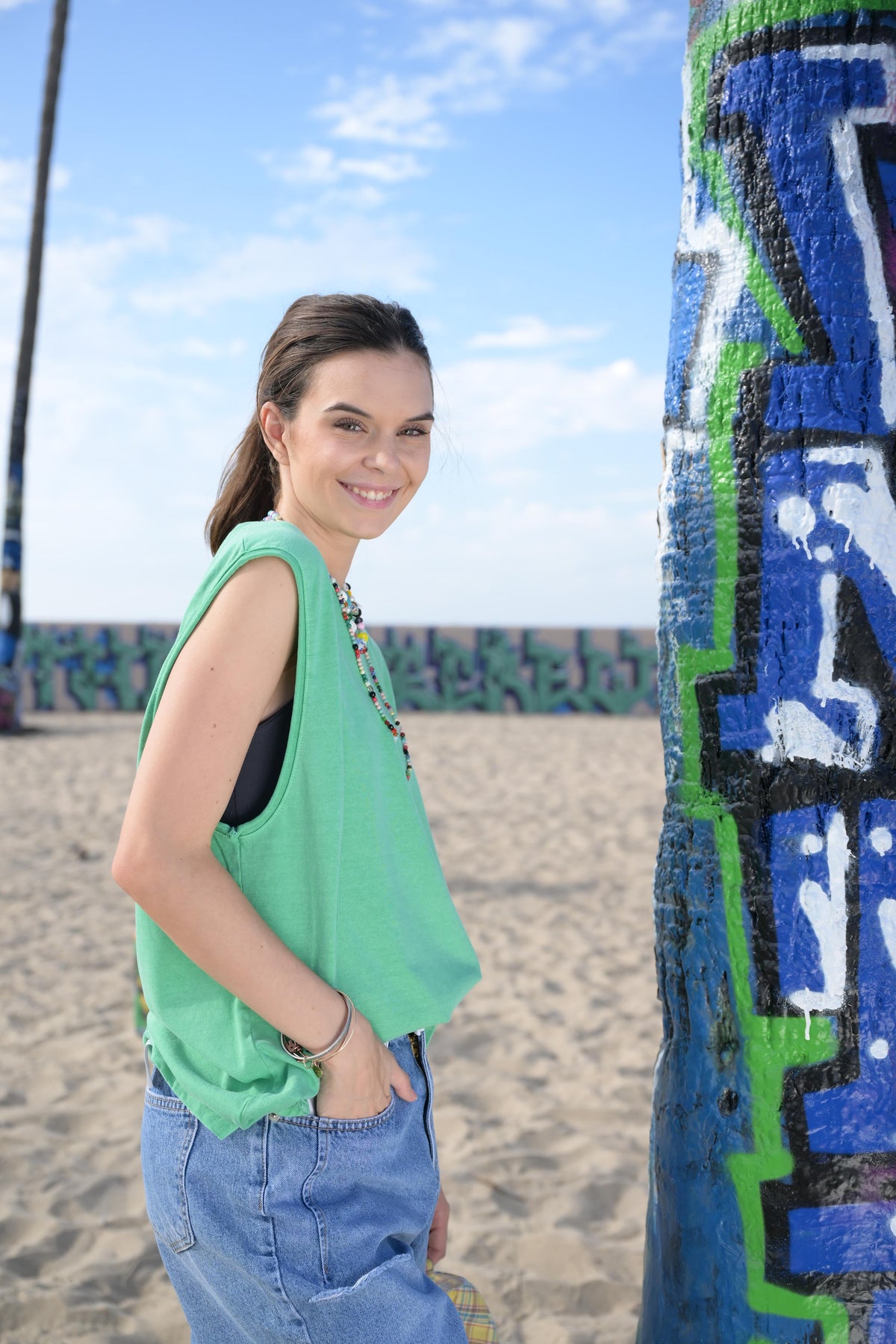Wide-cut Green Tank Top