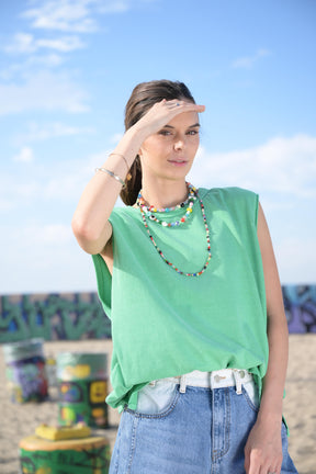 Wide-cut Green Tank Top
