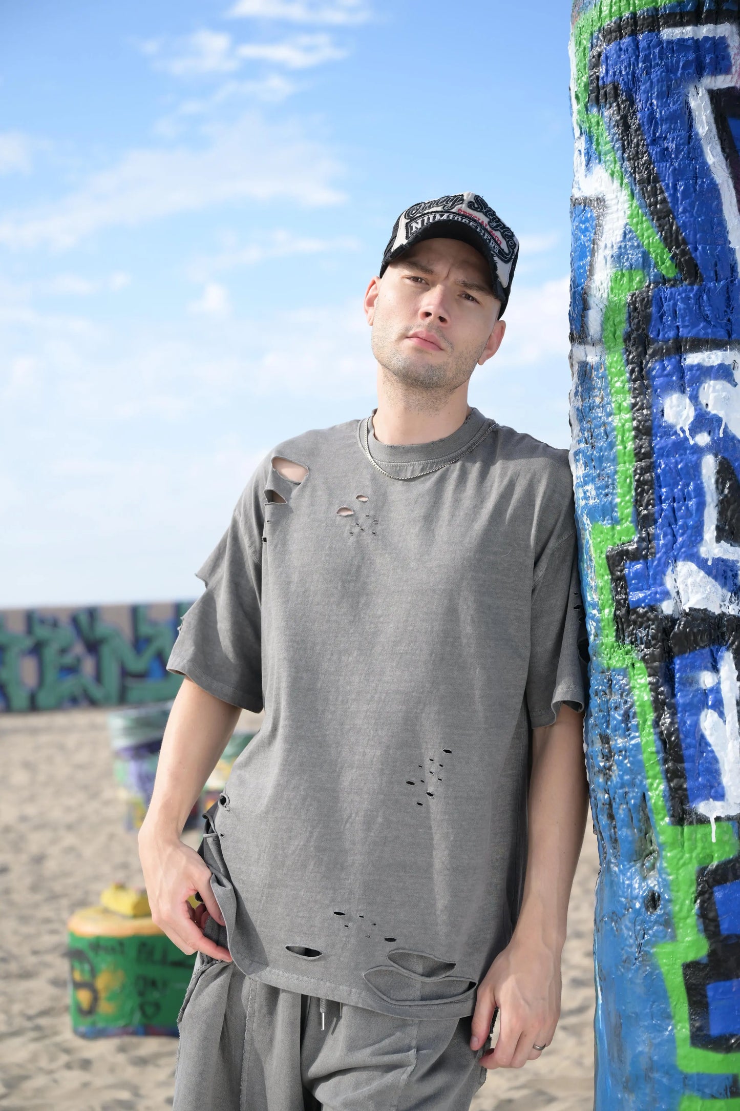 Lightweight Distressed Tee - Dark Grey MaybeCrazy