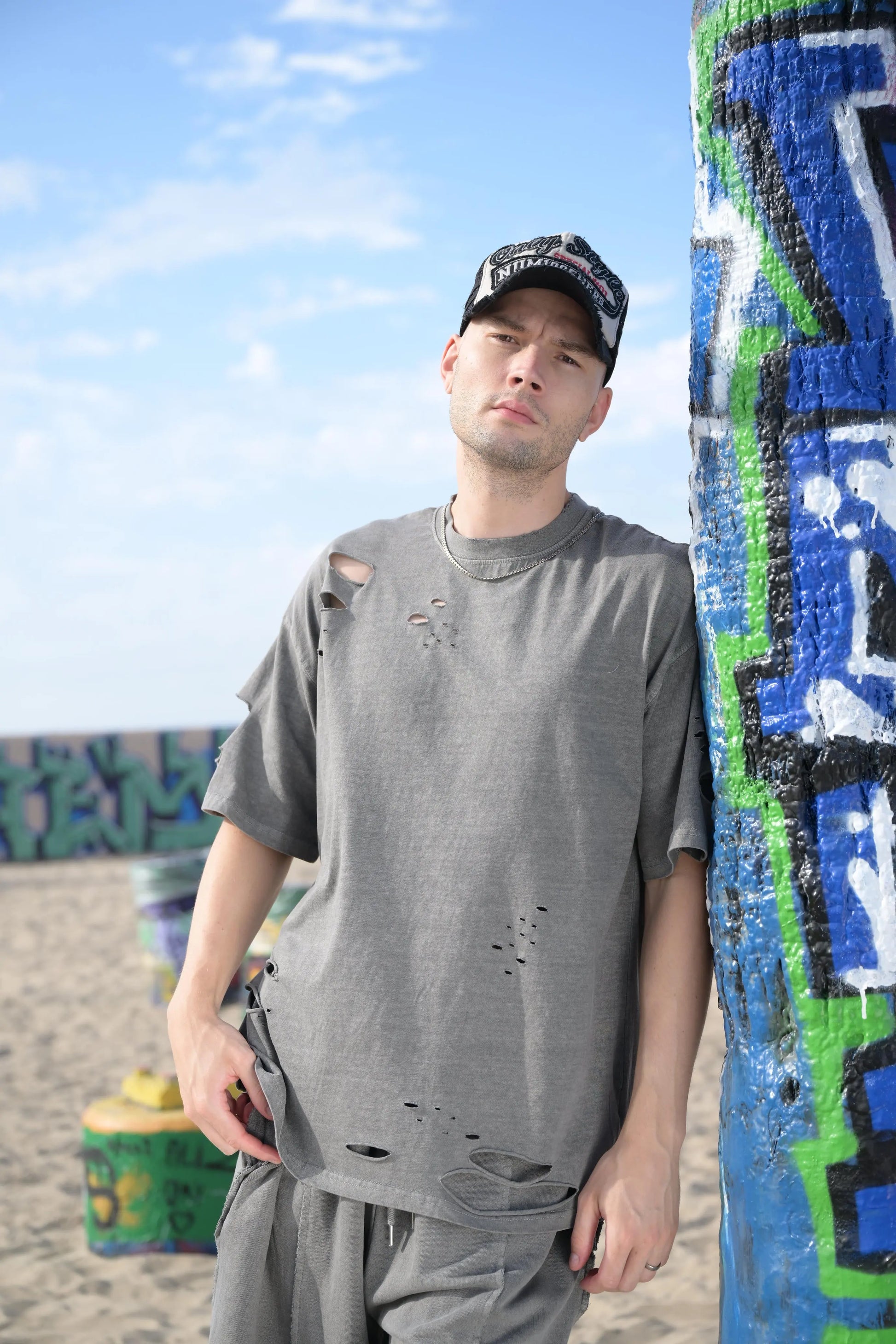 Lightweight Distressed Tee - Dark Grey MaybeCrazy