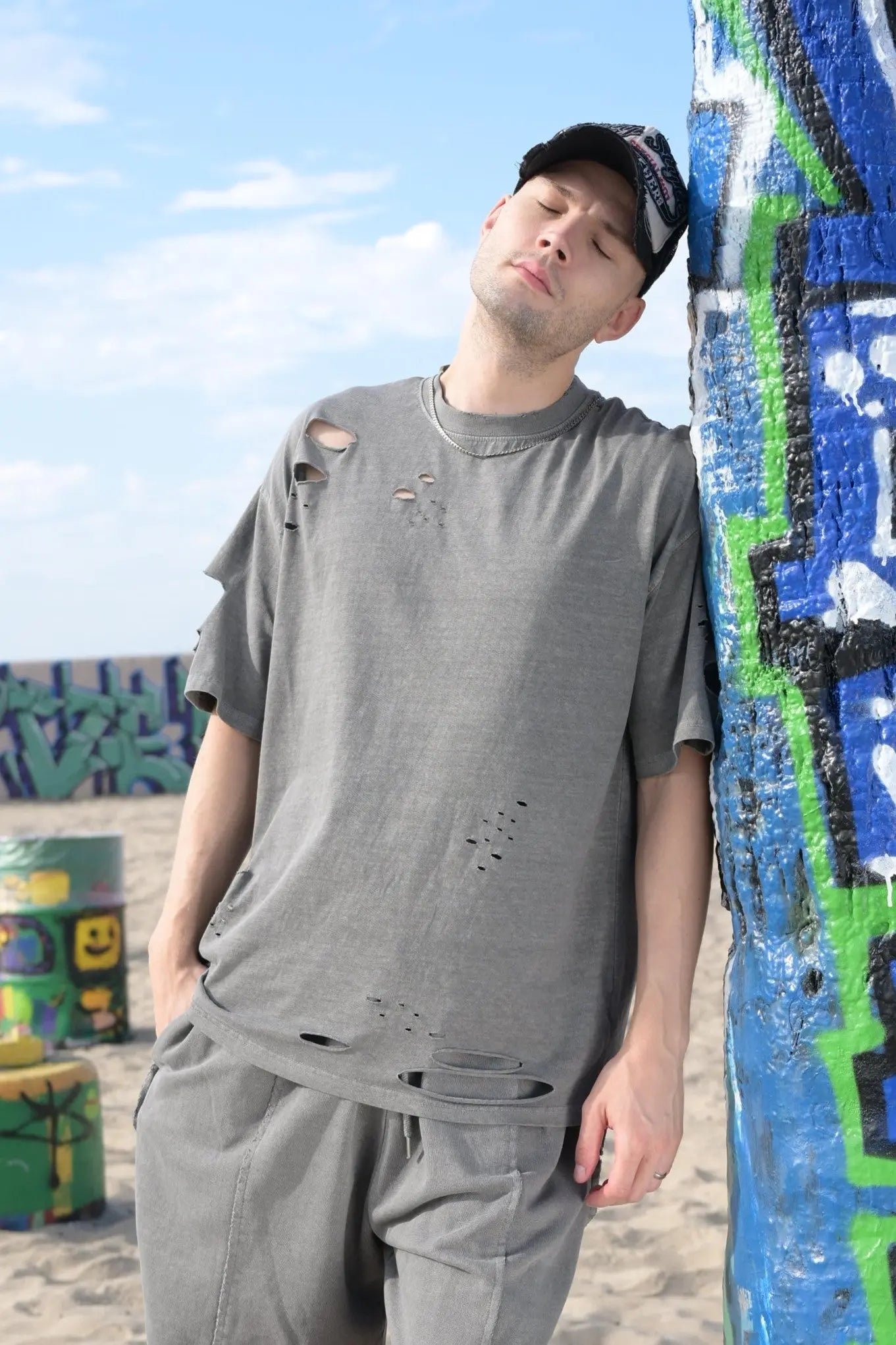 Lightweight Distressed Tee - Dark Grey MaybeCrazy