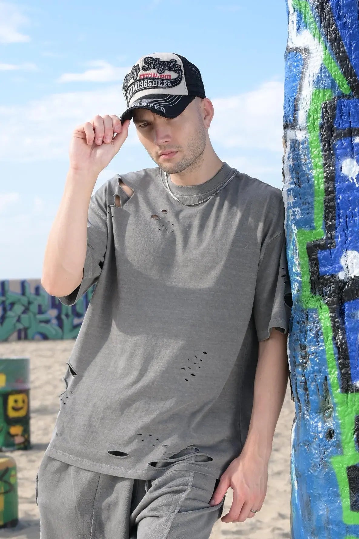 Lightweight Distressed Tee - Dark Grey MaybeCrazy