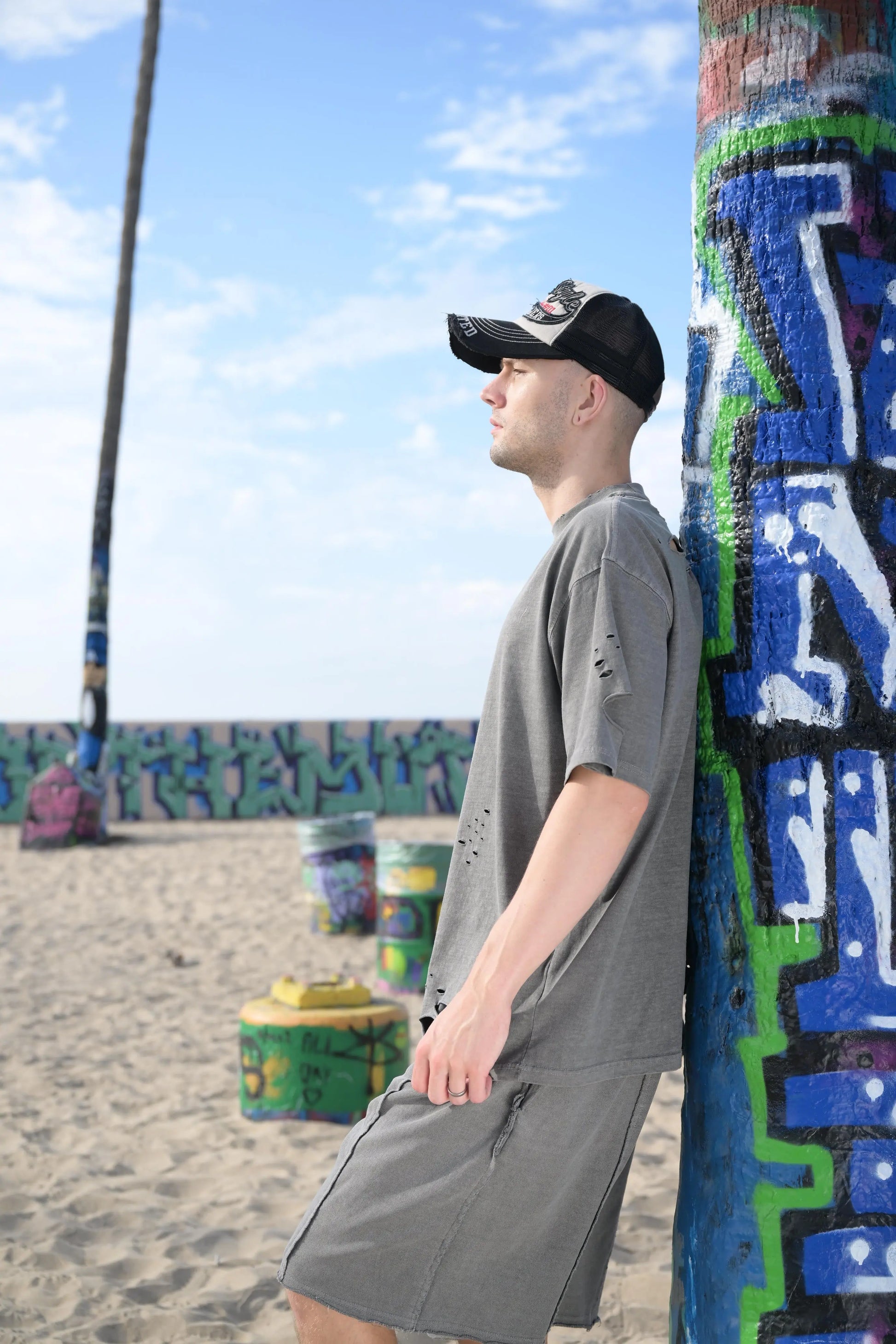 Lightweight Distressed Tee - Dark Grey MaybeCrazy