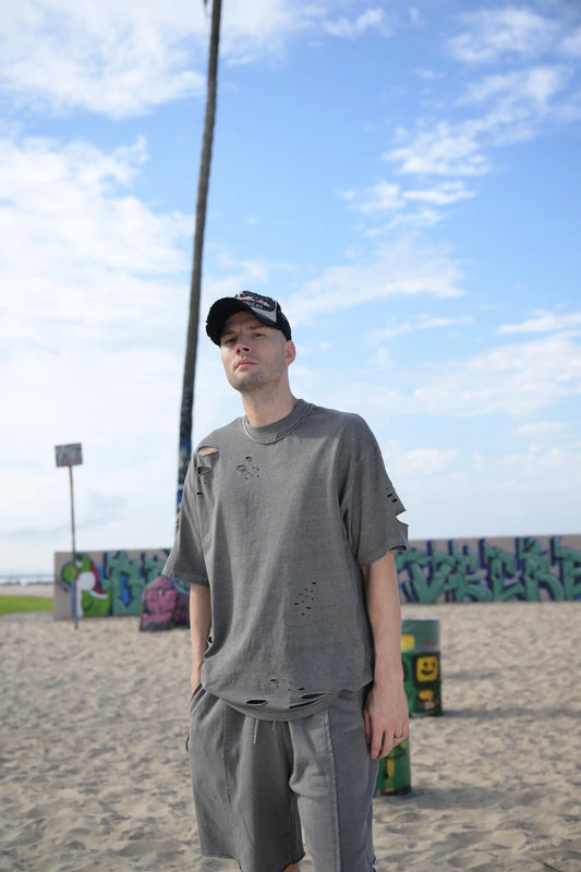 Lightweight Distressed Tee - Dark Grey MaybeCrazy